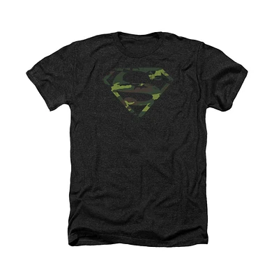 Superman Men's Distressed Camo Shield Adult Heather Tee / T-Shirt