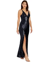 Dress the Population Women's Iris Sequined Side-Slit Gown