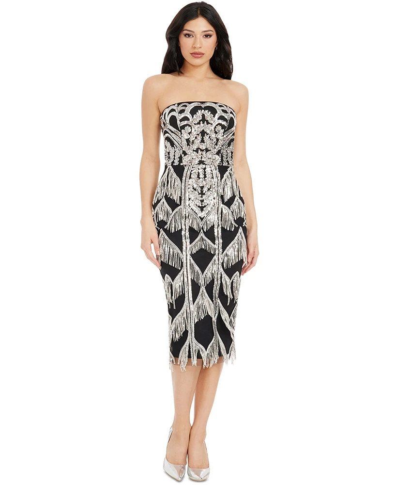 Dress the Population Women's Viviana Sequined Fringe