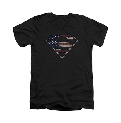 Superman Men's war-torn Flag Short Sleeve Adult V Neck Premium Cotton Tee / T-Shirt