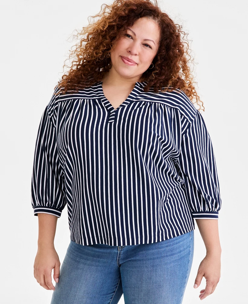 Style & Co Plus Printed 3/4-Sleeve Top, Exclusively at Macy's