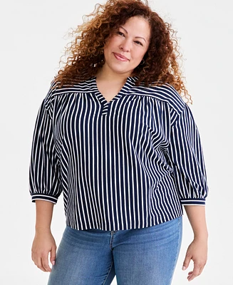 Style & Co Plus Printed 3/4-Sleeve Top, Exclusively at Macy's