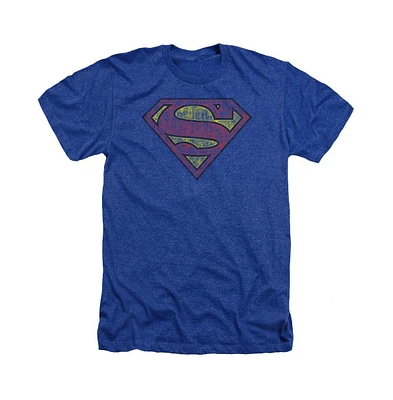 Superman Men's Tattered Shield Adult Heather Tee / T-Shirt