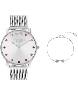 Coach Women's Elliot Silver Tone Stainless Steel Mesh Bracelet Watch, 36mm Gift Set