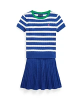 Polo Ralph Lauren Big Girls Striped Cotton Sweater and Skirt, 2-Piece Set