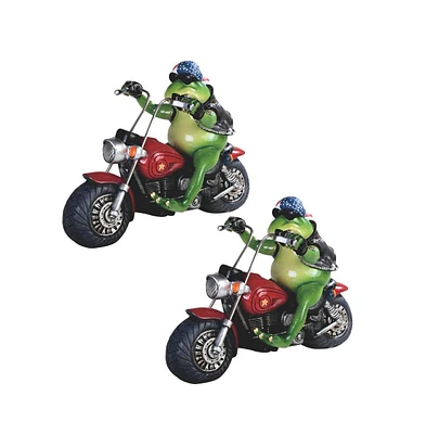 Fc Design "2-pc Set" 10"W Frog Couple Riding Motorcycle with Beanie Statue Funny Animal Figurine Statue Ornament Home Room Office Decor and Perfect Id