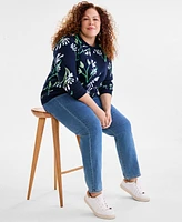 Style & Co Plus Printed Fleece Sweatshirt, Exclusively at Macy's