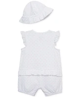 Little Me Baby Girls Sailboats Cotton Romper & Hat, 2 Piece Set