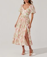 Astr the Label Women's Sasilia Printed Puff-Sleeve Midi Dress