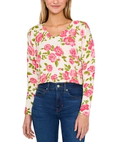 CeCe Women's Island Bloom Printed V-Neck Sweater