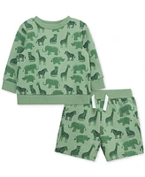 Little Me Baby Boys Safari Cotton Active Sweatshirt & Shorts, 2 Piece Set