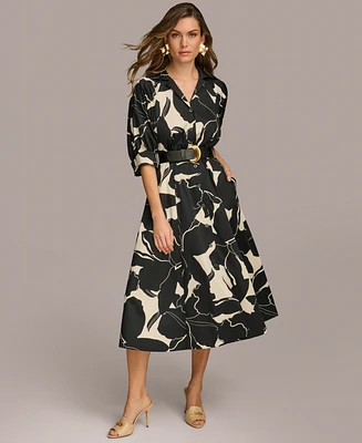 Donna Karan New York Petite Printed Belted Shirtdress