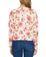 CeCe Women's Peony Floral Pearl-Button Cardigan