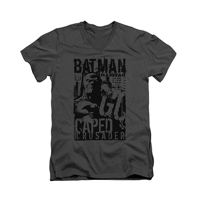 Batman Men's Caped Crusader Short Sleeve Adult V Neck Premium Cotton Tee / T-Shirt