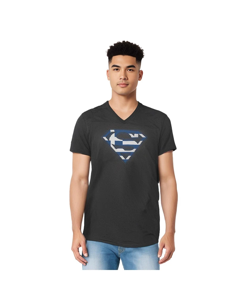 Superman Men's Greek Shield Short Sleeve Adult V Neck Tee / T-Shirt