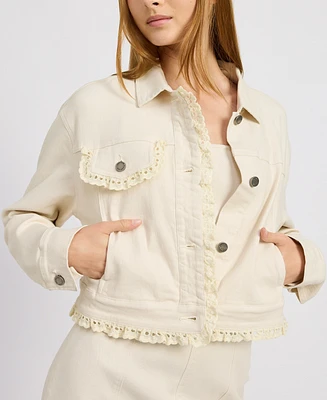 En Saison Women's Gwendolyn Eyelet-Trim Denim Jacket