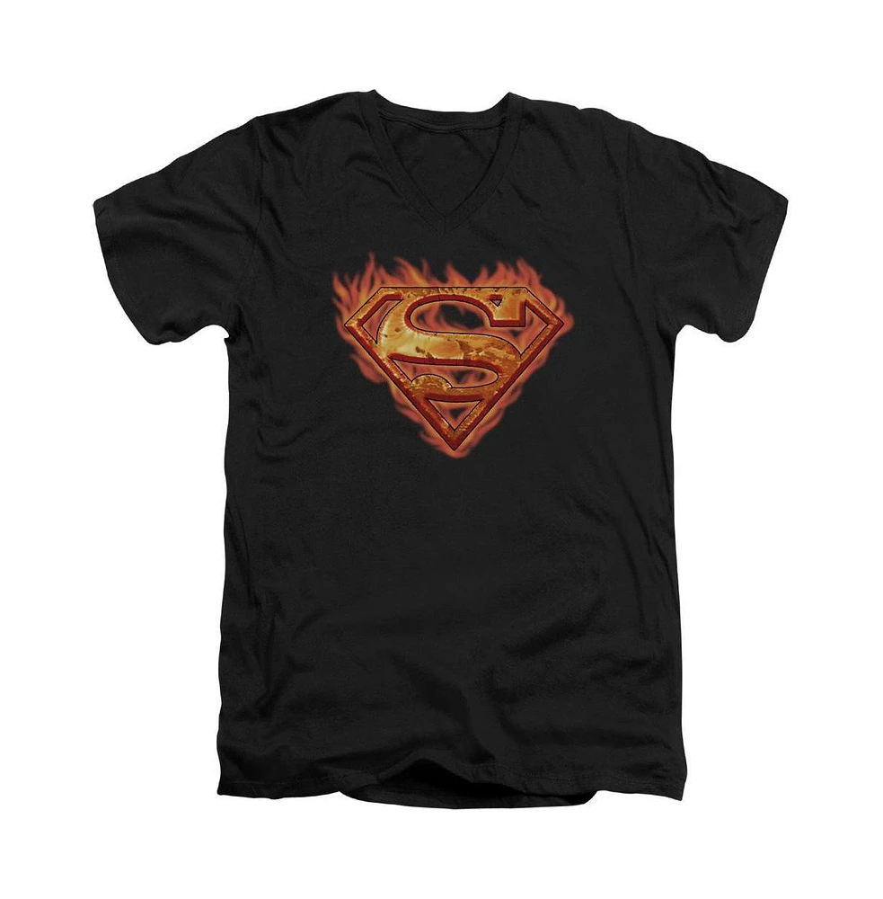 Superman Men's Hot Metal Short Sleeve Adult V Neck Premium Cotton Tee / T-Shirt