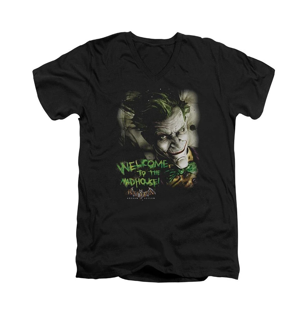 Batman Men's Arkham Asylum Welcome To The Madhouse Short Sleeve Adult V Neck Tee / T-Shirt