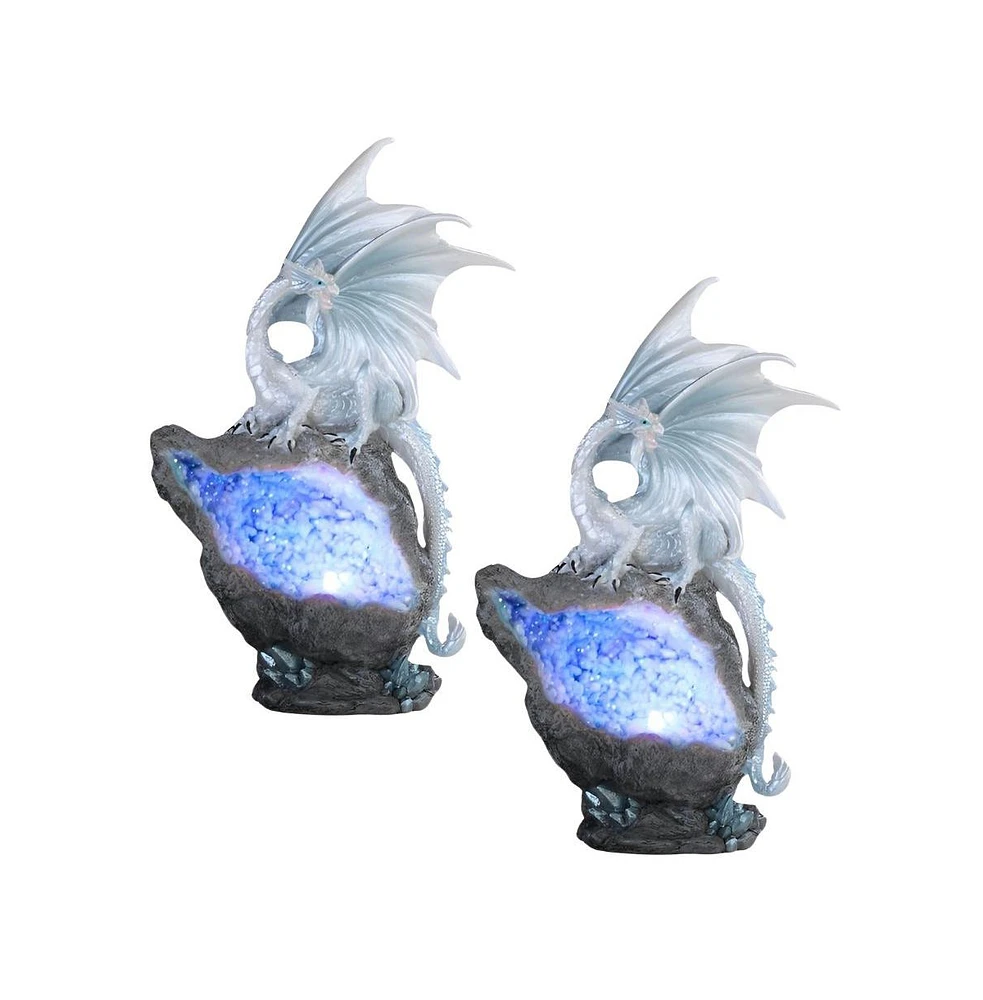 Fc Design "2-pc Set" 8.75"H Silvery Dragon with Led Blue Faux Crystal Stone Figurine Statue Ornament Home Room Office Decor and Perfect Ideas for Hous