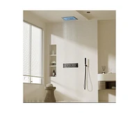 Casainc 4-Function Luxury 16 Inch Thermostatic Rain Shower Set with Remote Control 64 Color Lights