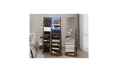 Vlsrka 360° Swivel Jewelry Full-Length Mirror Cabinet with Lights