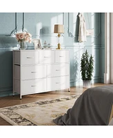 Wlive Dresser Tv Stand Entertainment Center with Fabric Drawers Media Console Table Metal Frame and Wood Top for up to 45 inch Chest of Drawer