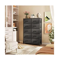 Wlive 10-Drawer Dresser Fabric Storage Tower for Bedroom Hallway Closets Tall Chest Organizer Unit with Textured Print Bins Steel Frame Wood To