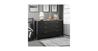 Wlive 6 Drawer Dresser Retro Chest of Drawers with Metal Handle Double Wood Dresser for Bedroom Living Room Large Storage Cabinet