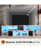 Wlive Tv Stand Modern Deformable Television Stand with Led Strips Entertainment Center with Open Shelves Media Tv Console for 65/70 Inch Tv Split Tv S