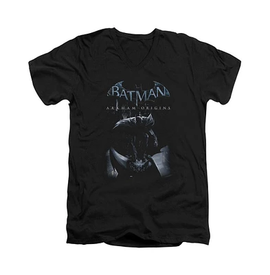 Batman Men's Arkham Origins Perched Cat Short Sleeve Adult V Neck Tee / T-Shirt