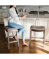 Maven Lane Adrien Backless Saddle Kitchen Bar Stool, Walnut Finish, Set of 3