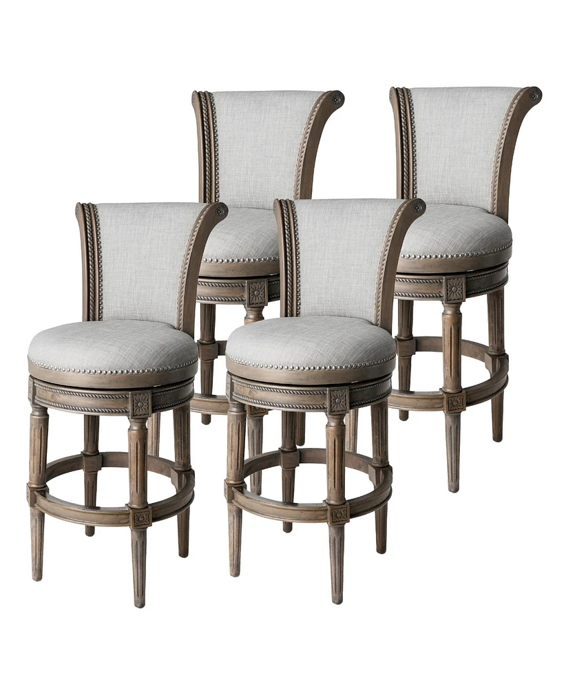 Maven Lane Pullman Bar Stool, Reclaimed Oak Finish w/ Ash Grey Fabric Upholstery, Set of 4