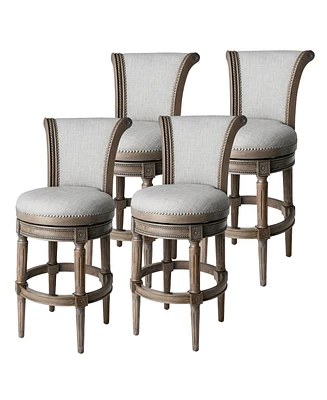 Maven Lane Pullman Bar Stool, Reclaimed Oak Finish w/ Ash Grey Fabric Upholstery, Set of 4