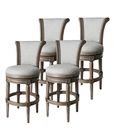 Maven Lane Pullman Bar Stool, Reclaimed Oak Finish w/ Ash Grey Fabric Upholstery, Set of 4