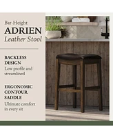 Maven Lane Adrien Saddle Barstool, Walnut w/ Marksman Saddle Leather, Set of 4