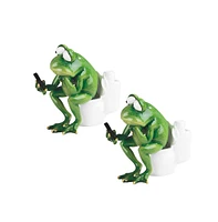 Fc Design "2-pc Set" 5.75"W Frog Sitting on Toilet Statue Funny Animal Figurine Statue Ornament Home Room Office Decor and Perfect Ideas for Housewarm