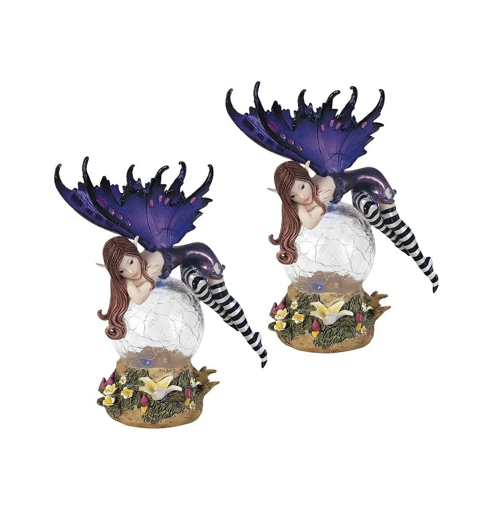 Fc Design "2-pc Set" 6"H Led Light Purple Fairy with Clear Wings Figurine Statue Ornament Home Room Office Decor and Perfect Ideas for Housewarming, H