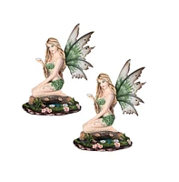 Fc Design "2-pc Set" 9"H Green Fairy Sitting on Pond Figurine Statue Ornament Home Room Office Decor and Perfect Ideas for Housewarming, Holidays and