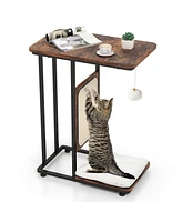 Gymax Cat Tree & C- Shaped Cat Side Table w/ Scratching Board Hanging Toy Rustic