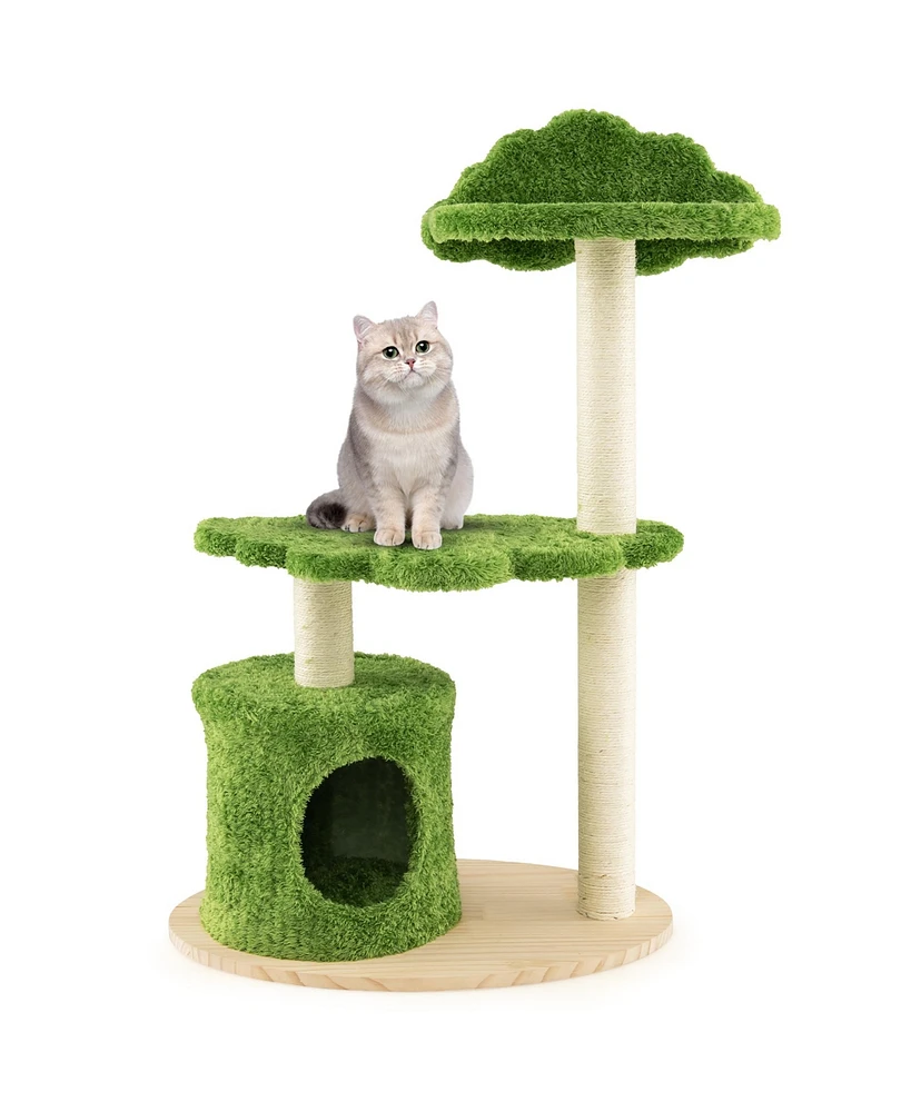 Gymax 38'' Cute Cat Tree Cat Condo Furniture w/ Fully Wrapped Sisal Scratching Posts