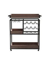 Boyel Living 3 Tier Industrial Rolling Serving Cart with Lockable Wheels, Wine Rack Cart with Glass Holder for Indoor and Outdoor, Beverage Trolley ca