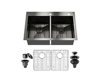 Casainc 33inch L Double Bowl Stainless Steel Drop-in Kitchen Sink