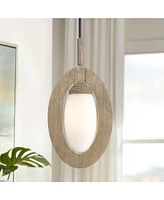 Orbit 11" Modern Coastal Pendant Ceiling Light Fixture Dining Room Over Table Kitchen Island Foyer Hanging Brown Matte Black and Wood Finish White Gla