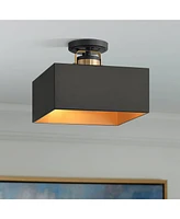 Possini Euro Design Artemis 12" Modern Semi Flush-Mount Ceiling Light Fixture Kitchen Foyer Hallway 2-Light Black Gold Finish Metal Bedroom Bathroom E