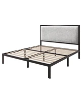 Slickblue Platform Bed Frame with Linen Upholstered Headboard for Stylish Bedroom Decor