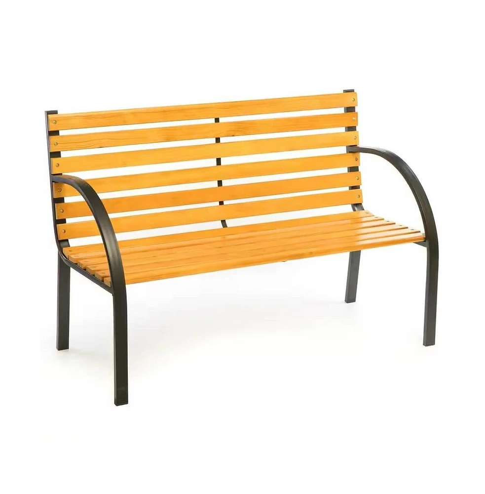 Slickblue Outdoor Garden Bench with Wood Slats and Curved Armrests for Comfortable Outdoor Seating