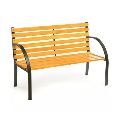 Slickblue Outdoor Garden Bench with Wood Slats and Curved Armrests for Comfortable Outdoor Seating