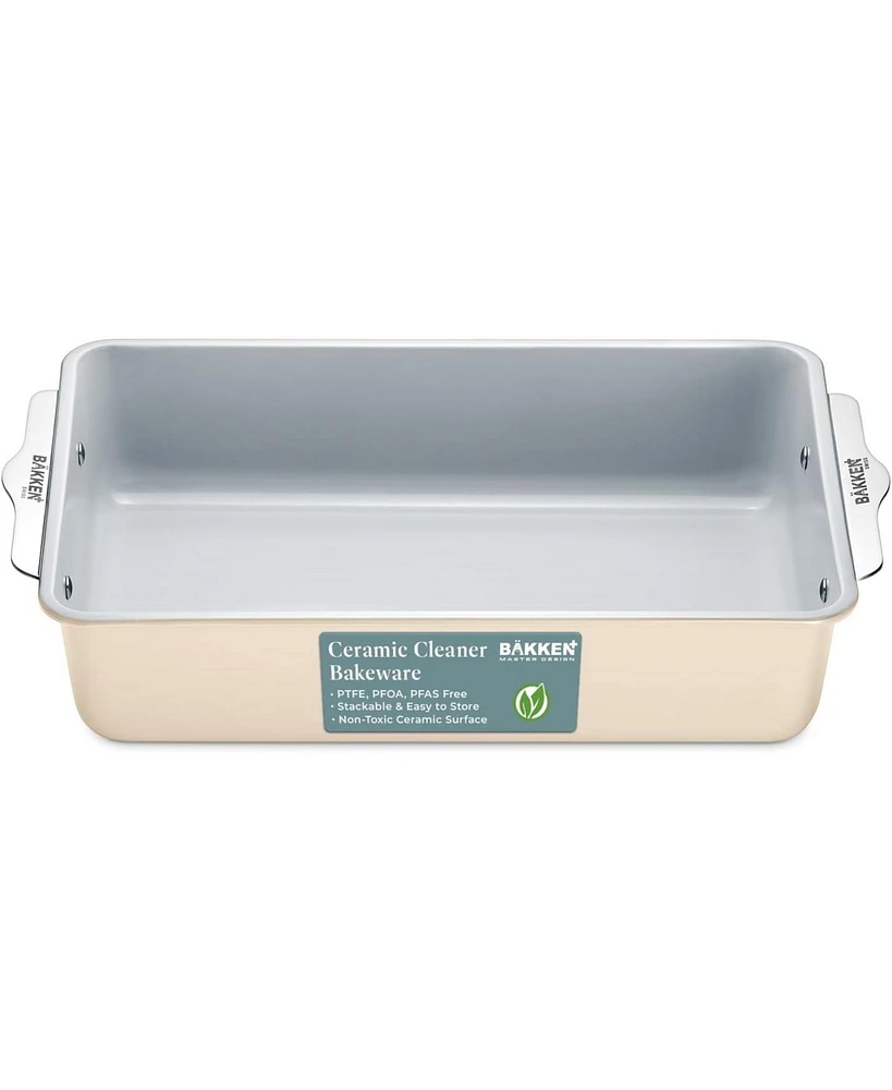 Bakken- Swiss Premium Non-Stick Ceramic 8"x15.5" Rectangle Pan - Aluminized Steel with Coating, Pfoa & Pfas Free