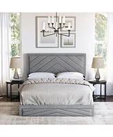 Modern Chevron Upholstered Platform Bed with 14-Slat System – 700 lb Capacity