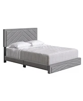 Modern Chevron Upholstered Platform Bed with 14-Slat System – 700 lb Capacity